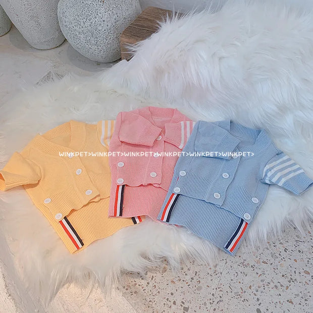 Cat Dog Clothes Autumn Winter Sweater Cardigan Fashion English Short Blue Cat Teddy Chenery VIP Dog Pet Clothes